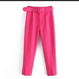 Zara Bright Pink Tailored Belted Trousers